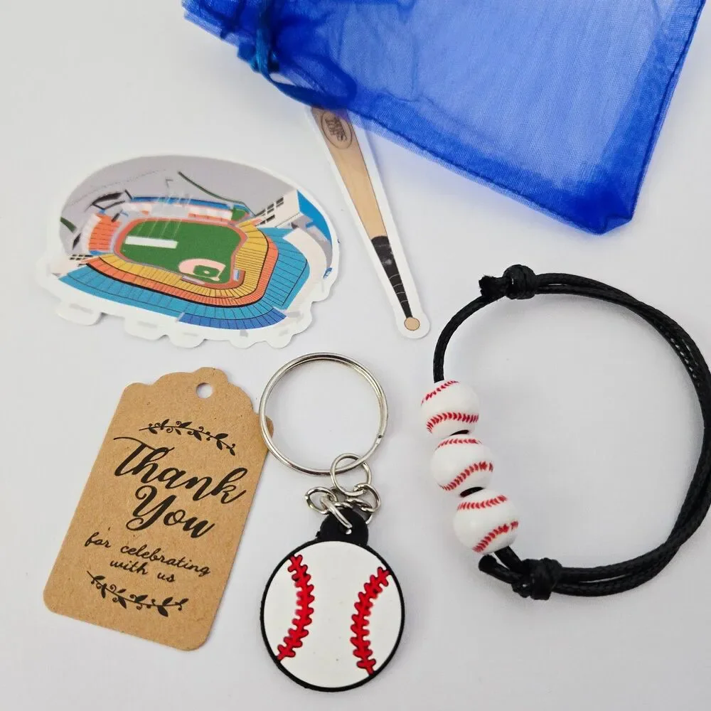 Lot of 16 Baseball Softball Birthday Party Favors in Gift Bags Sports Red & Blue